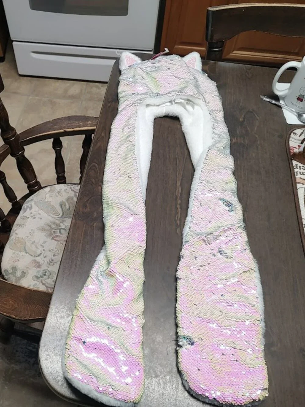 New  Children's Place Cat Reversible Sequin Pink Silver Attached Hat Scarf L/XL